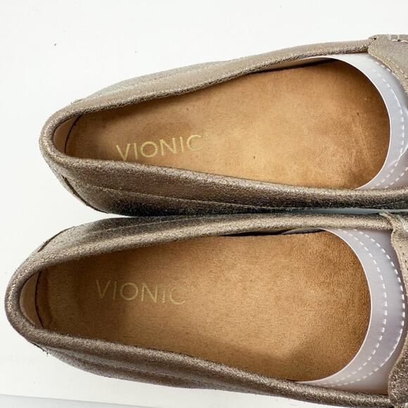 Vionic Metallic Gold Leather Debbie Loafers Comfort Shoes Size 8.5W Wide EUC - Picture 7 of 9